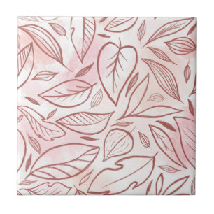 Pastel Burgundy Drawn Leaves Pattern Ceramic Tile