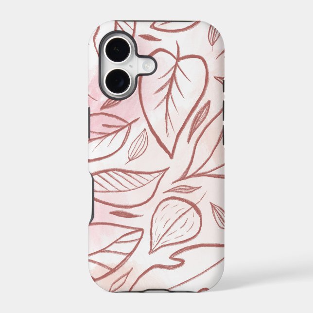 Pastel Burgundy Drawn Leaves Pattern Iphone Case (Back)