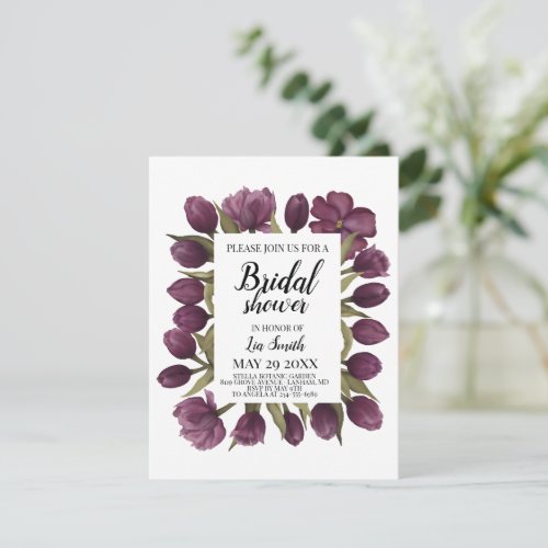 Pastel Burgundy Tulip Floral Bridal Shower RSVP Ca