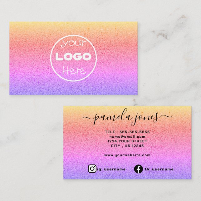 Pastel Business Card Template, Holographic Unicorn (Front/Back)