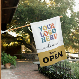 Pastel Business Logo Shop Sign We're Open Flag