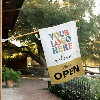 Pastel Business Logo Shop Sign We're Open Flag