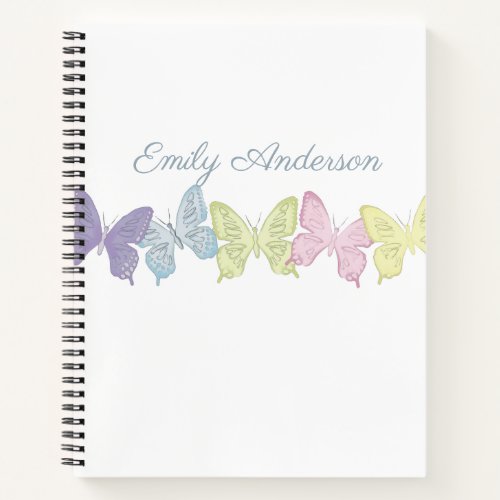 Pastel Butterflies  85 x 11 Spiral Notebook