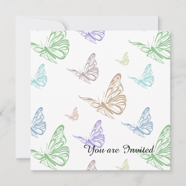 Pastel Butterflies Birthday Invitation (Front)