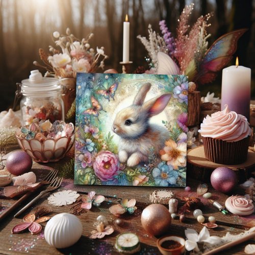Pastel Butterflies Cute Bunny Christian Easter  Holiday Card