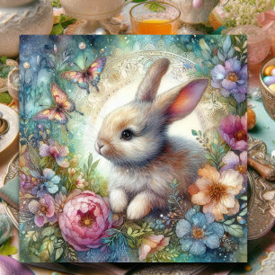 Pastel Butterflies Cute Bunny Christian Easter Holiday Card