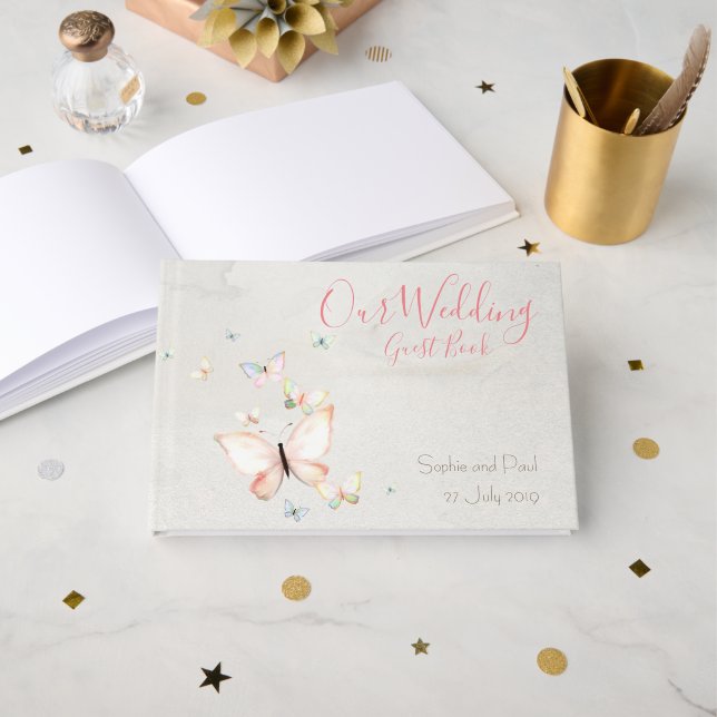 Pastel Butterflies Design, Wedding Guest Book (Front Open)
