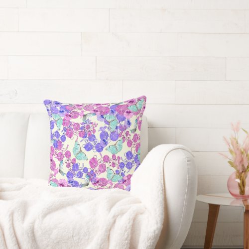 Pastel Butterflies In Flower Vines Throw Pillow