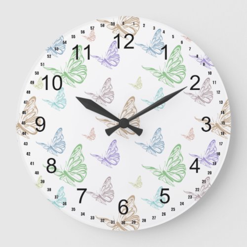 Pastel Butterflies Large Clock