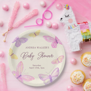 Pastel Butterflies Pink Purple Baby Shower Paper Plates