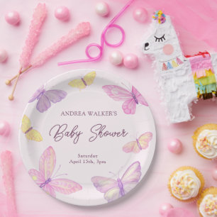 Pastel Butterflies Pink Purple Baby Shower Paper Plates