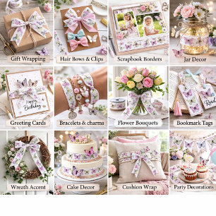 Pastel butterflies satin ribbon