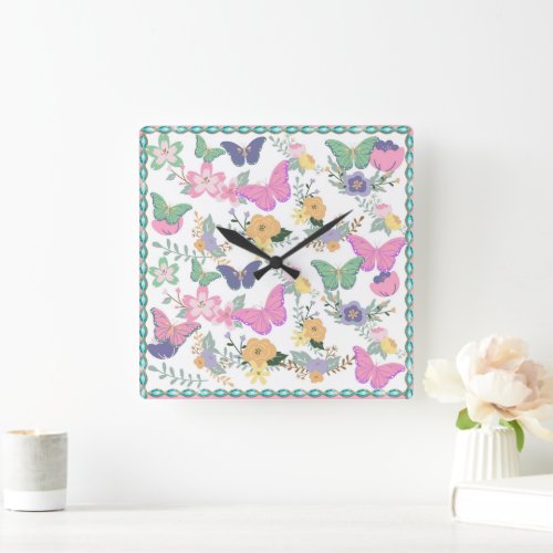 Pastel Butterflies Wall Clock
