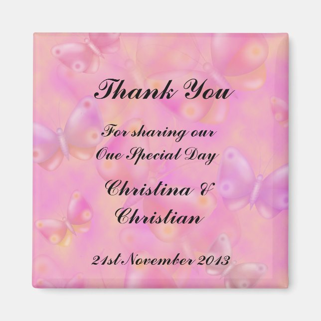 Pastel Butterflies Wedding Bomboniere Thank You Magnet (Front)