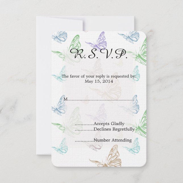 Pastel Butterflies Wedding RSVP (Front)