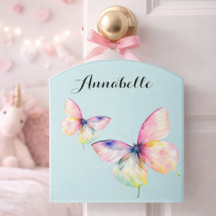 Pastel Butterfly Aqua Kids Room Personalized Door  Sign