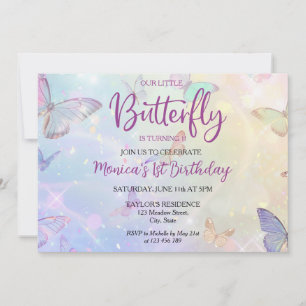 Pastel Butterfly Baby Girl's 1st Birthday Invitation