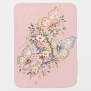 Pastel Butterfly Birthday Garden Baby Blanket