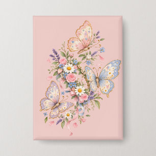 Pastel Butterfly Birthday Garden  Button