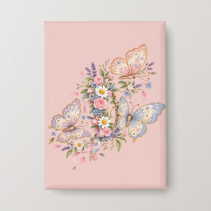 Pastel Butterfly Birthday Garden  Button