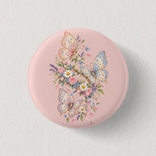 Pastel Butterfly Birthday Garden  Button