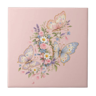 Pastel Butterfly Birthday Garden Ceramic Tile