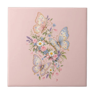 Pastel Butterfly Birthday Garden Ceramic Tile