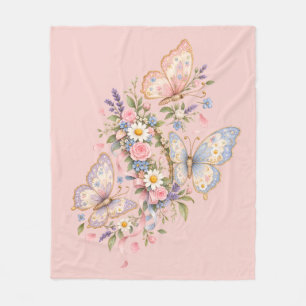 Pastel Butterfly Birthday Garden Fleece Blanket