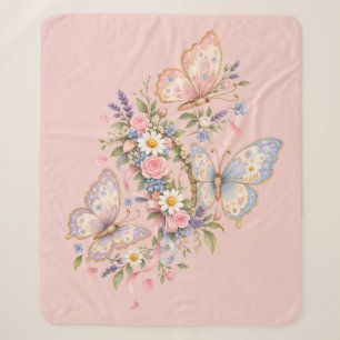 Pastel Butterfly Birthday Garden Sherpa Blanket