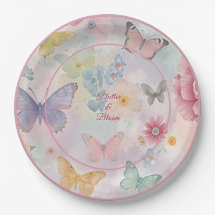 Pastel Butterfly Floral Theme, Flutter Bloom Party Paper Plates