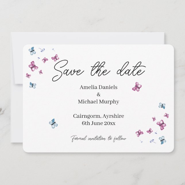 Pastel Butterfly Garden Save the Date Card Style1 (Front)