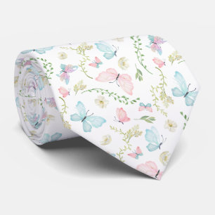 Pastel Butterfly Garden Watercolor Neck Tie