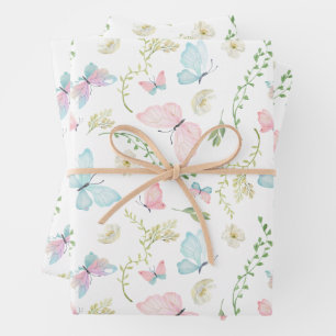 Pastel Butterfly Garden Watercolor Wrapping Paper Sheets