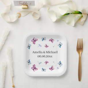 Pastel Butterfly Garden Wedding Paper Plate