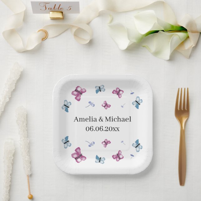 Pastel Butterfly Garden Wedding Paper Plate (Wedding)
