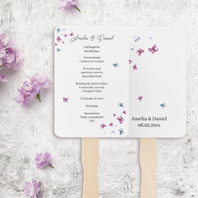 Pastel Butterfly Garden Wedding Program Hand Fan (Creator Uploaded)