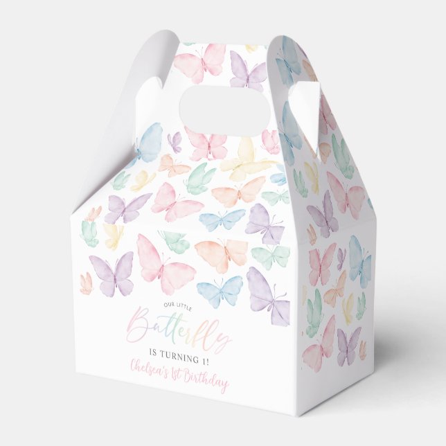 Pastel Butterfly Girl's 1st Birthday Rainbow Party Favor Boxes (Front Side)