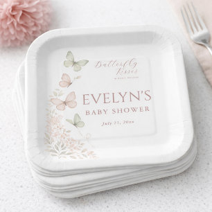 Pastel Butterfly Kisses Baby Wishes Baby Shower Paper Plates