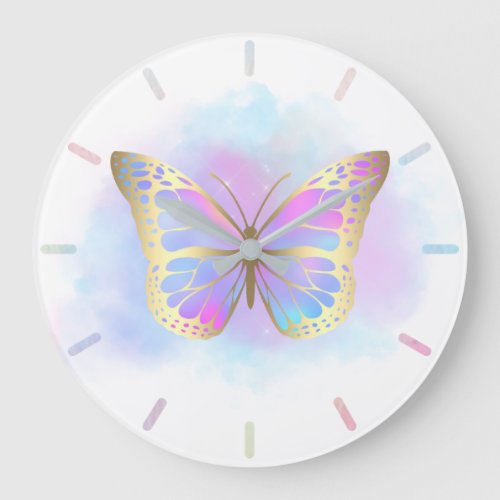 pastel butterfly large clock