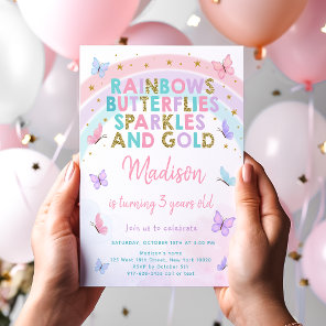 Pastel Butterfly Rainbow Birthday Invitation