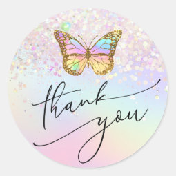 Pastel Butterfly Thank You Classic Round Sticker | Zazzle