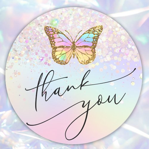 pastel butterfly thank you classic round sticker