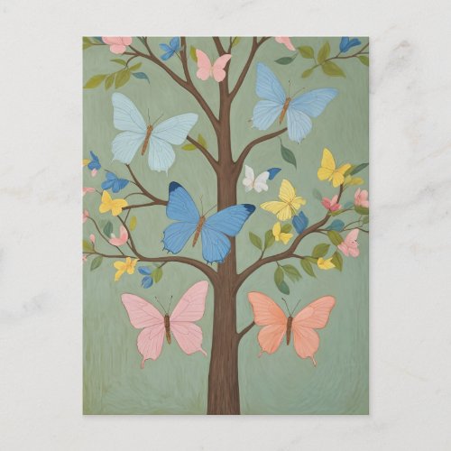 Pastel Butterfly Tree Postcard