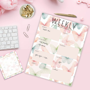 Pastel Butterfly Weekly Planner Notepad