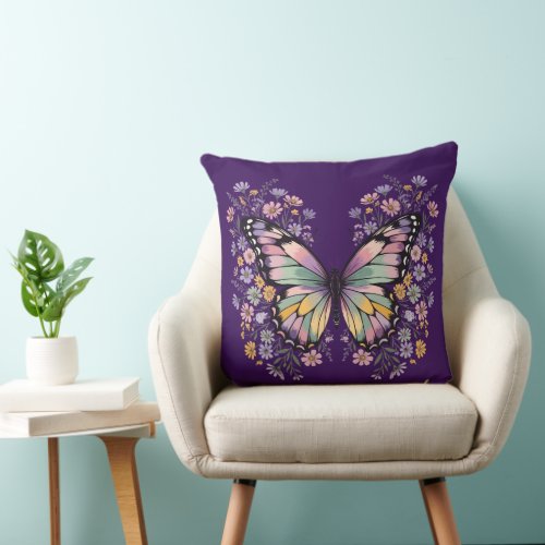 Pastel Butterfly Wildflower Cottagecore Aesthetic Throw Pillow