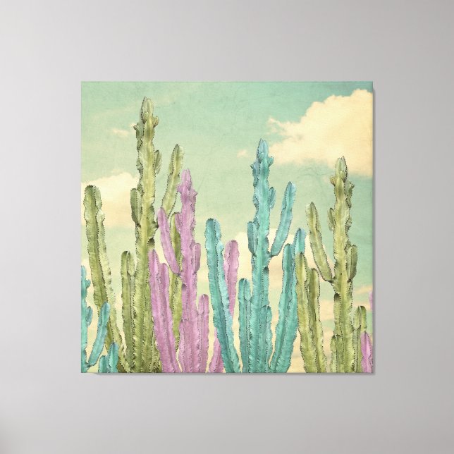Pastel Cactus against clouded sky Collage Canvas Print (Front)