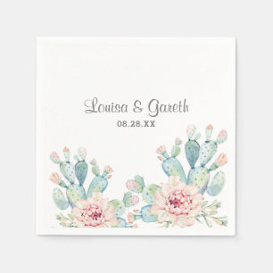 Pastel Cactus Flower Wedding Personalized Napkins