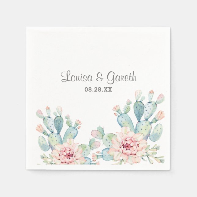 Pastel Cactus Flower Wedding Personalized Napkins (Front)