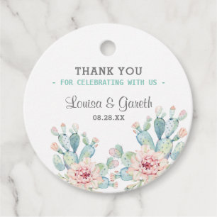 Pastel Cactus Flower Wedding Thank You Favor Tags
