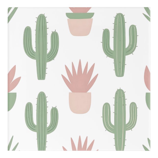 Pastel Cactus Succulent Pattern Acrylic Print (Front)